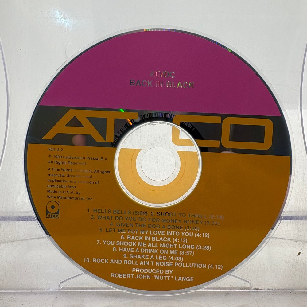 AC/DC Back In Black CD Album 1980 ATCO Records 92418-2 Made in USA Rock Music